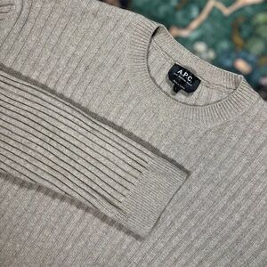 APC Ribbed Wool Blend Sweater Knit Pullover Beige Men’s Large Outdoor Preppy